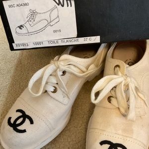 CHANEL TENNIS G SHOES34086 41.5 BLACK CANVAS SNEAKERS + SNEAKERS BOX Cloth  ref.663510 - Joli Closet